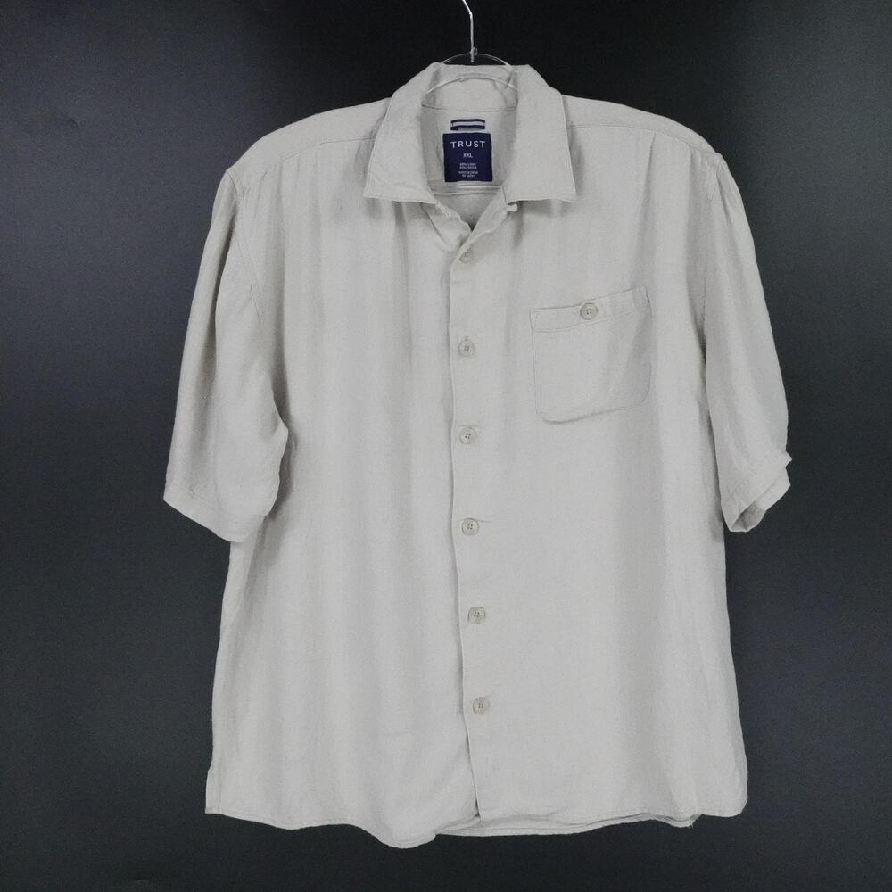 Trust‎ Shirt Mens 2XL Beige Linen Blend Short Sleeve Button Up Pocket Casual